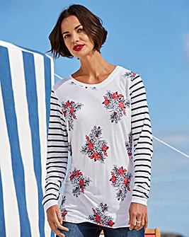 Stripe and Floral Print Mix Jersey Top