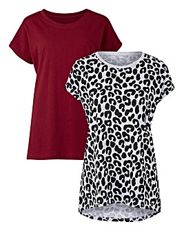 Wine/Print Pack Of 2 Boyfriend T-Shirts