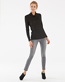 Black Rib Polo Neck Jersey Top