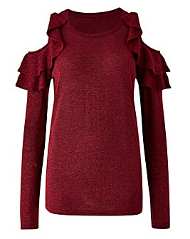 Metalic Cold Shoulder Knitted Jumper