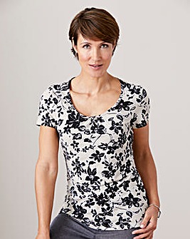 Floral Print Jersey Round Neck Top