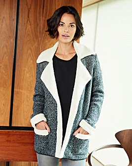 Knitted Shearling Trimmed Jacket