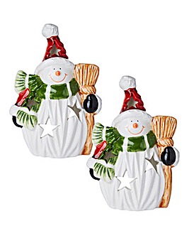 Set of 2 Snowman Tealight Holders