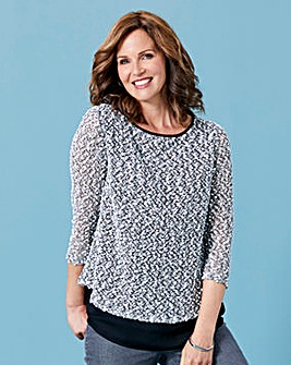 Boucle Jersey Top with Zip Detail