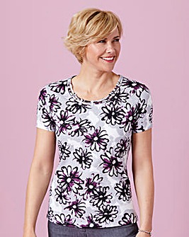Print T Shirt with Diamante Trim