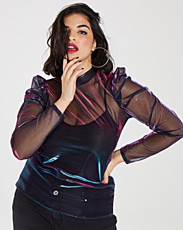 Simply Be Two Tone Ruched Mesh Top