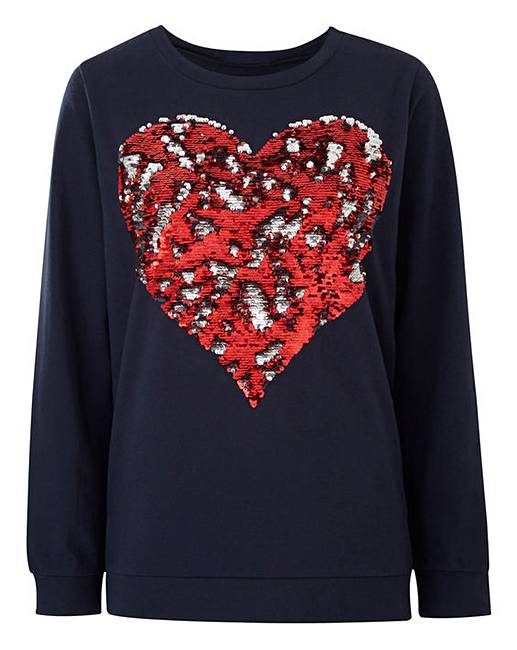 Navy Reversible Heart Sweatshirt | Simply Be