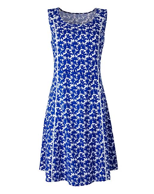 White/Cobalt Print Linen Mix Dress | Simply Be