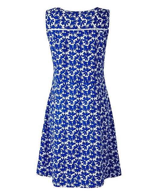 White/Cobalt Print Linen Mix Dress | Simply Be