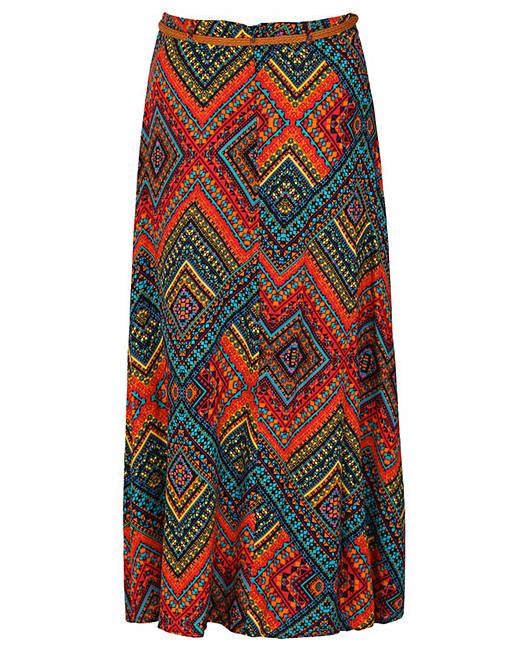 Samya Long Aztec Print Skirt | Simply Be