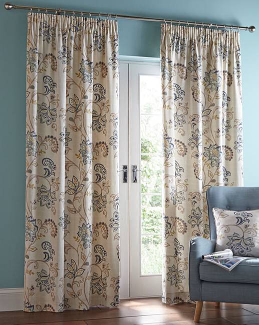 Jacobean Pencil Pleat Lined Curtains | Oxendales