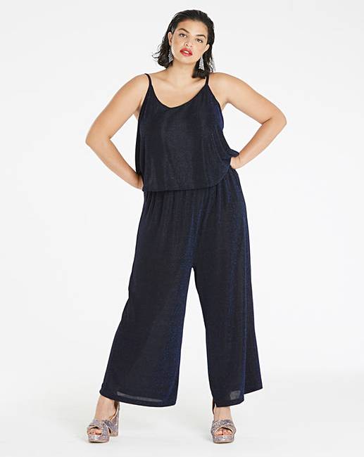 Black/Blue Glitter Layer Jumpsuit | Simply Be