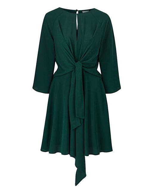 Green Knot Front Asymetric Dress | Simply Be