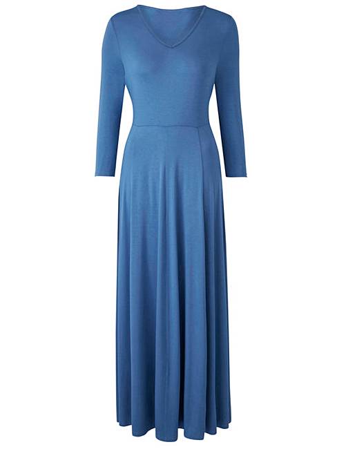 Denim Blue V-Neck Maxi Dress - L 52 | Marisota
