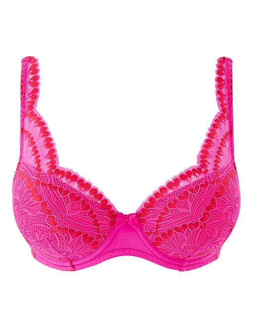 Chanelle Heart Lace Padded Plunge Bra | Simply Be