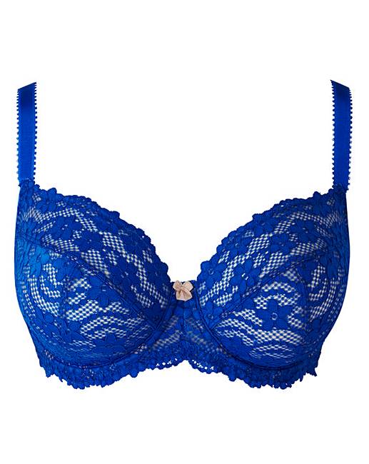 Daisy Lace Full Cup Wired Cobalt Bra | Simply Be