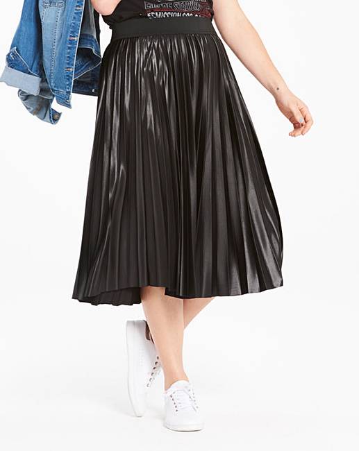 Wet Look Sunray Pleat Midi Skirt | Simply Be