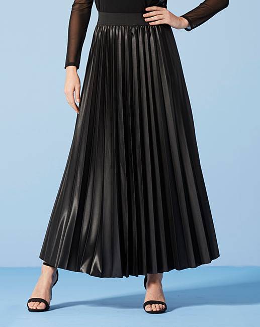 Wet Look Sunray Pleat Maxi Skirt | Fifty Plus