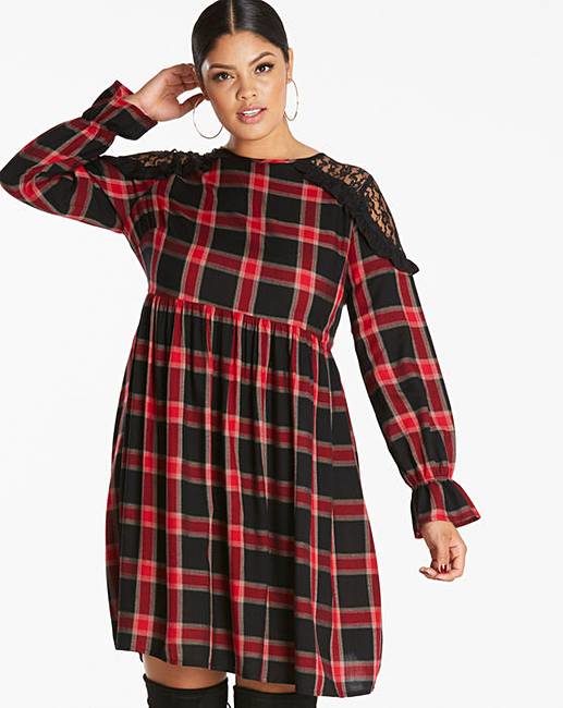 Berry Check Smock Dress | Simply Be