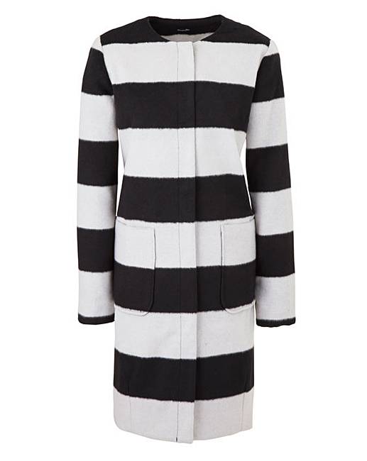 Collarless Stripe Coat Simply Be
