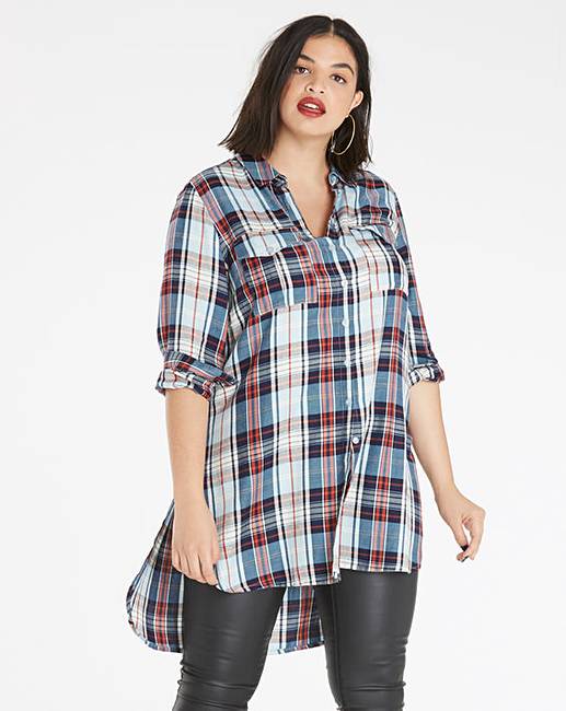Blue Check Oversized Shirt | Simply Be