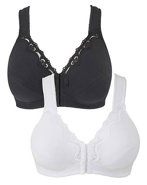 2 Pack Sarah FrontFastening Wht/Blk Bras J D Williams