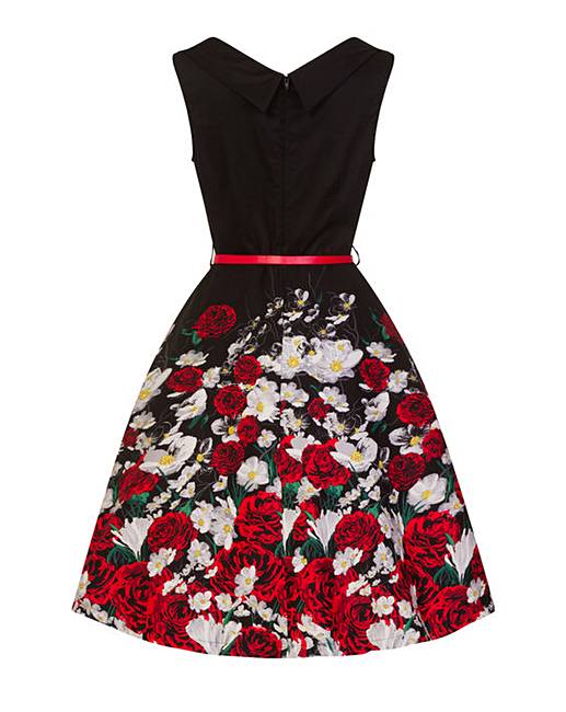 Lindy Bop Ophelia Dark Roses Swing Dress | Simply Be