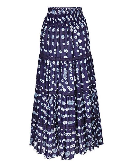 Print Cotton Maxi Skirt 35in | Fifty Plus