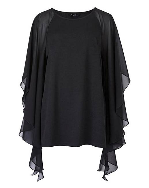 Black Batwing Top with Chiffon Sleeve | Simply Be