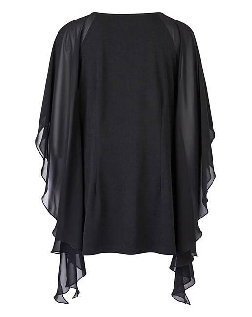 Black Batwing Top with Chiffon Sleeve Simply Be