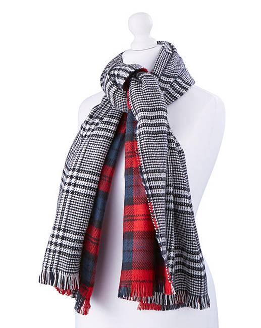 Double Sided Tartan Houndstooth Scarf | Simply Be