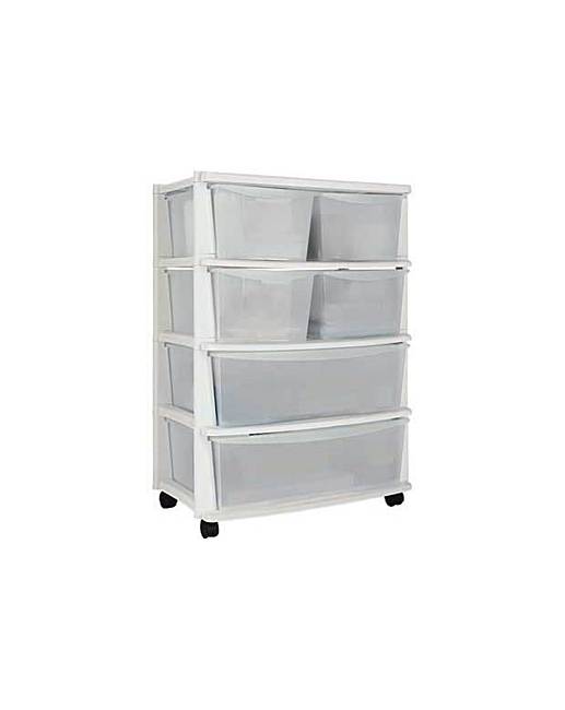 6 Drawer Plastic Wide Unit - White | J D Williams