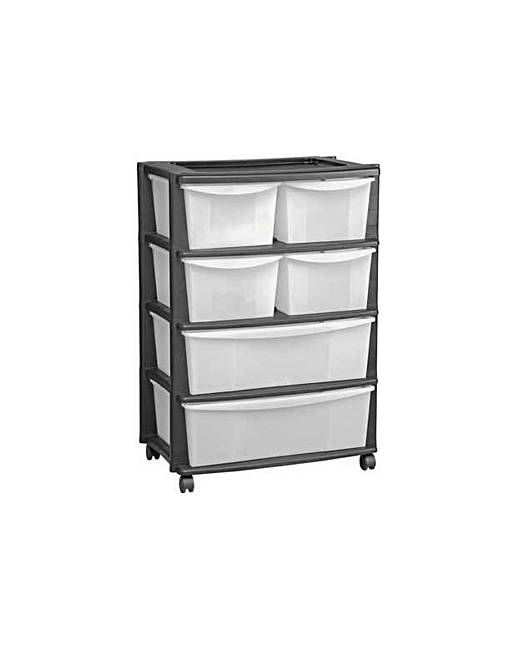 6 Drawer Plastic Wide Storage - Black | Fifty Plus