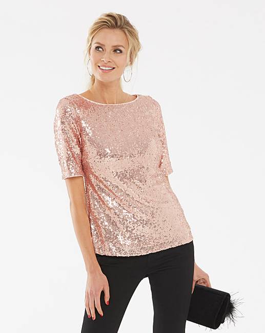 Champagne All Over Sequin Top | J D Williams