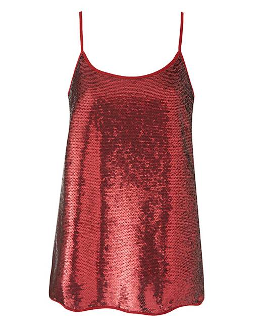 Claret All Over Sequin Camisole Top | Simply Be