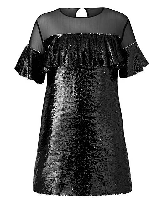 Simply Be Black Ruffle Sequin Dress | Simply Be