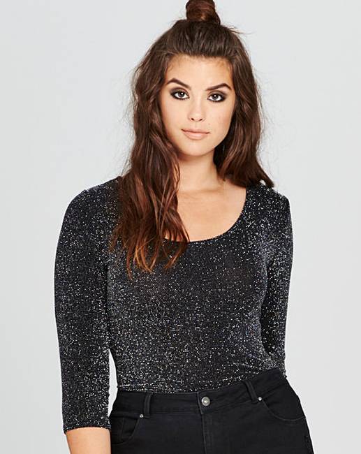 Simply Be Silver Glitter Scoop Neck Body | Simply Be