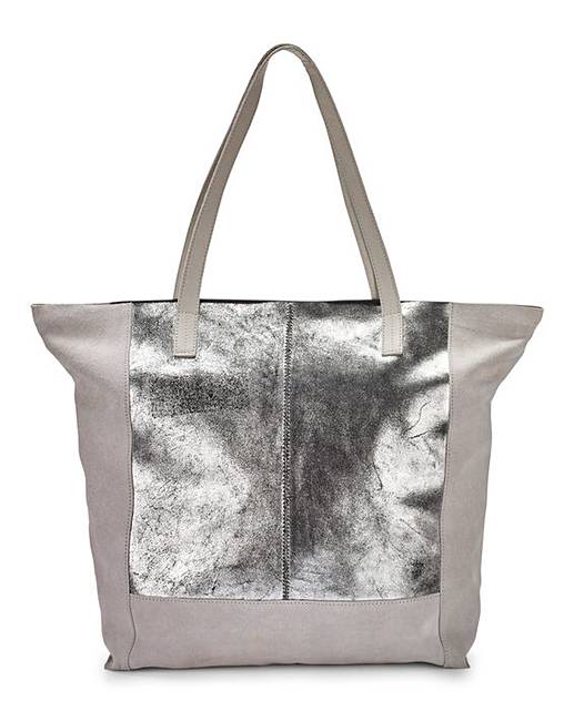 Suede Metallic Silver Shopper Bag Simply Be
