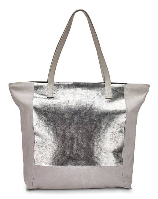 Suede Metallic Silver Shopper Bag Simply Be