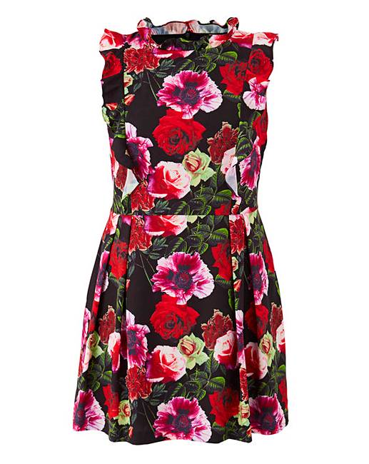 Wolf & Whistle Red Floral Frill Dress | Simply Be