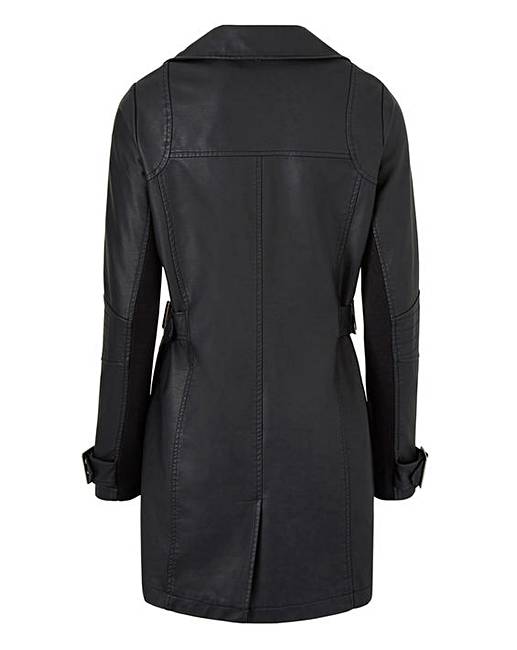 Faux Fur Trim Longline PU Jacket | J D Williams
