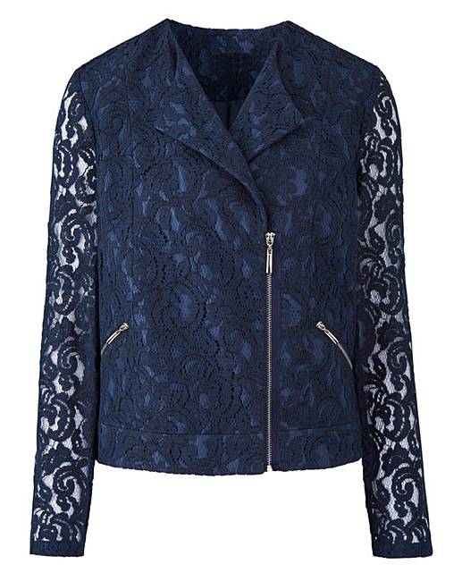 Navy Lace Biker Jacket | Simply Be