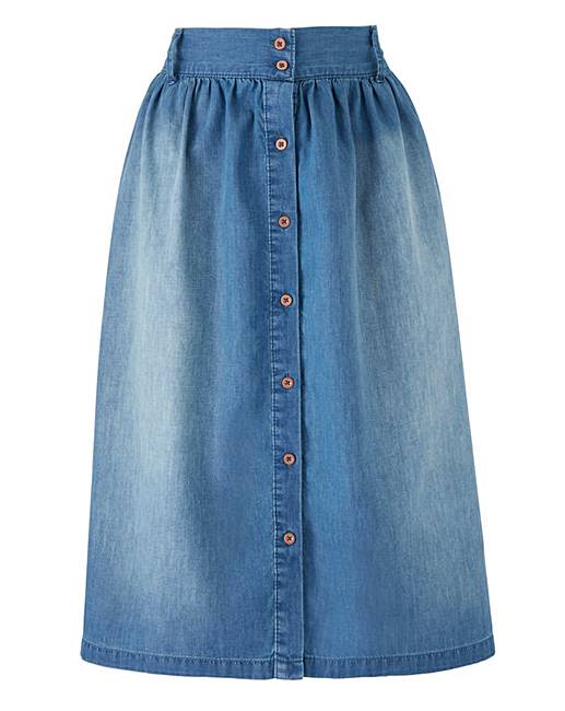 Button Front Denim Midi Skirt | Marisota