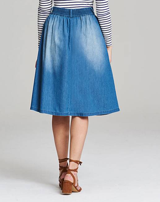 Button Front Denim Midi Skirt Marisota