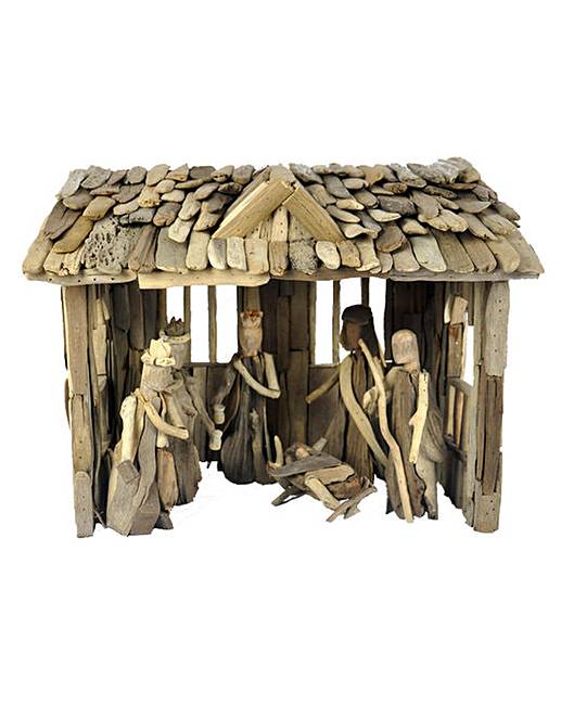 Natural Driftwood Christmas Nativity Set | J D Williams