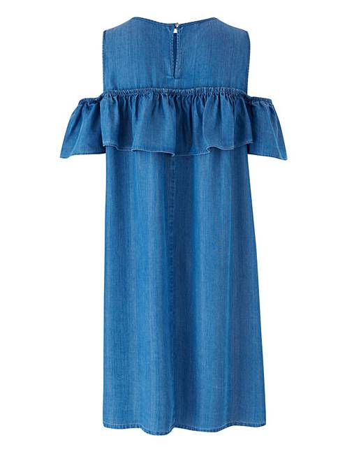 Lyocell Denim Cold Shoulder Frill Dress | Simply Be