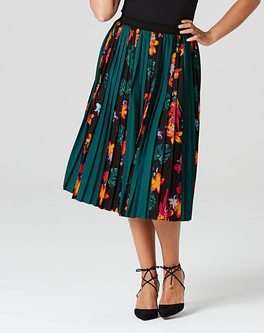 Printed Panel Pleat Skirt | Simply Be