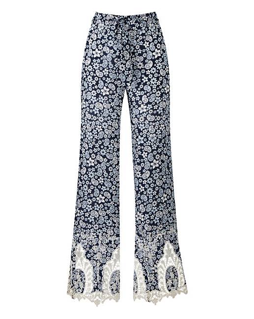 Lace Hem Printed Trousers Regular | J D Williams