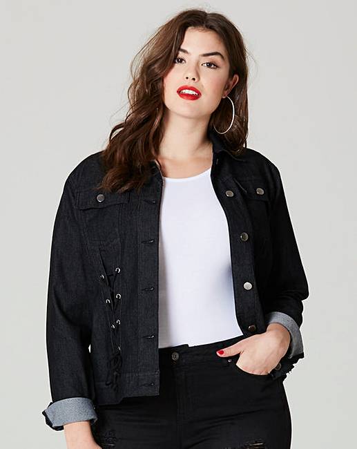 Simply Be Lace Up Detail Denim Jacket | Simply Be