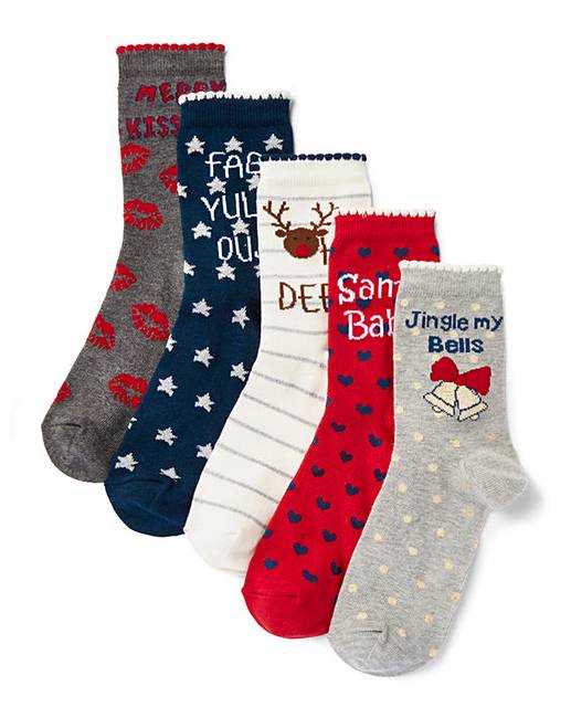 5 Pack Christmas Spirit Ankle Socks | Simply Be